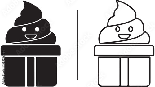 Smiling poop emoji on gift box