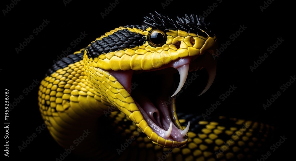 Fototapeta premium Venomous snake with open mouth and fangs