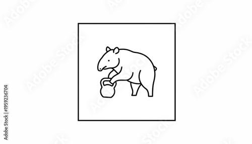 Cartoon Tapir Lifting Kettlebell, Fitness Animal Icon