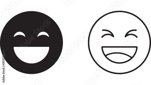 Smiling face icons black and white outline