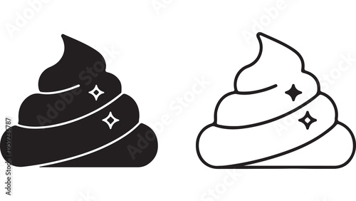 Black and white poop icons with transparent background