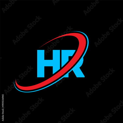 HR H R letter logo design. Initial letter HR linked circle uppercase monogram logo red and blue. HR logo, H R design. hr, h r
