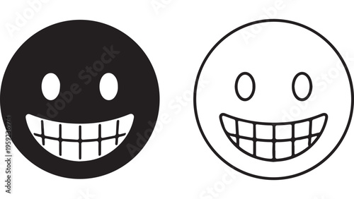 Smiling face icons black and white with transparent background
