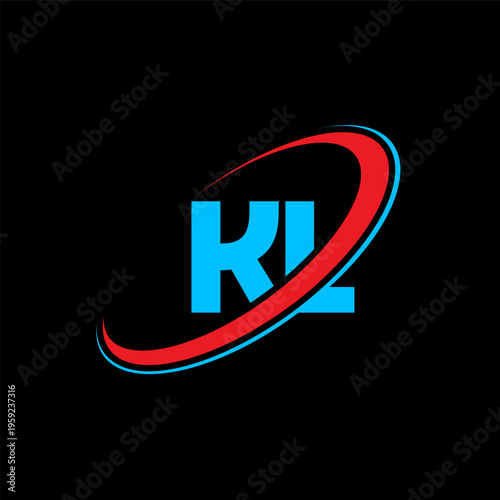 KL K L letter logo design. Initial letter KL linked circle uppercase monogram logo red and blue. KL logo, K L design. kl, k l