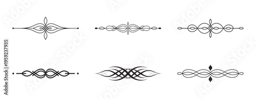 Set of black vintage calligraphic borders and dividers design elements