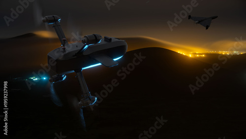 An interceptor drone during the interception of combat drones