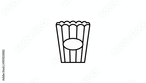 Minimalist black and white outline icon of a popcorn bucket, perfect for cinema, movie night, or snack themes.