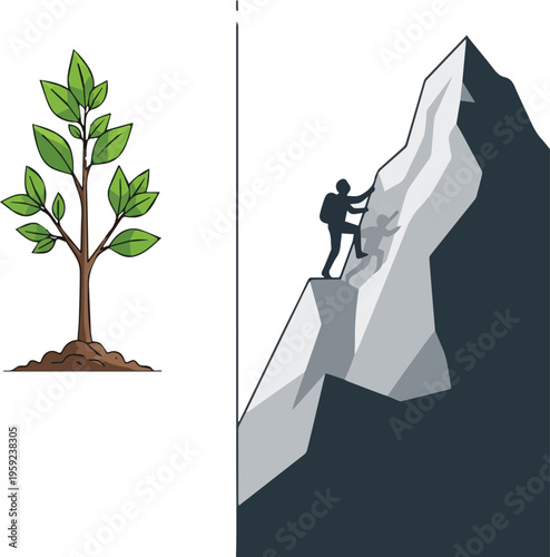 I Need A Kinds of Different vector Art with a white background A sapling is growing or someone is climbing a mountain.Images (2).eps