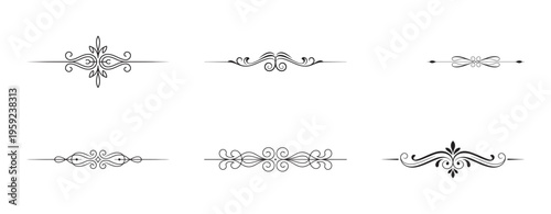 Black decorative filigree headers for minimalist stationery designs