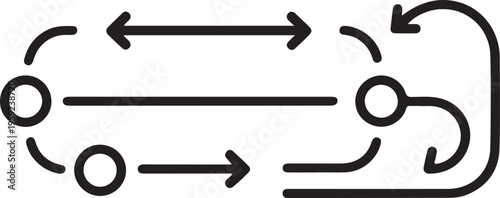 A minimalist black and white line diagram illustrating a complex cycle or feedback loop process