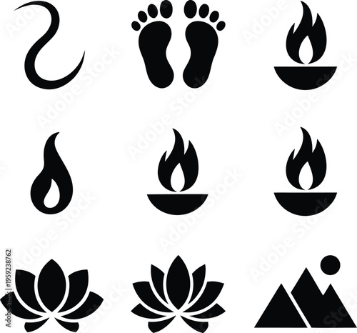 Hanuman Jayanti Symbols Set Hindu Festival Religious Vector Collection