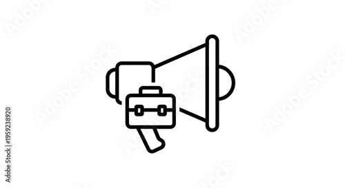 Megaphone with Briefcase Icon: Business Announcement, Marketing Strategy, Promotion, and Opportunity
