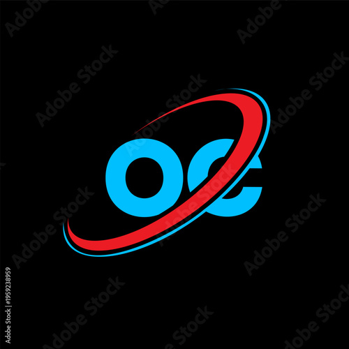 OC O C letter logo design. Initial letter OC linked circle uppercase monogram logo red and blue. OC logo, O C design. oc, o c