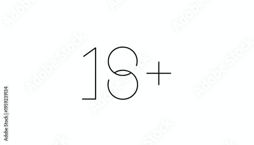 Minimalist 18 Plus Sign, Age Restriction, Adult Content Symbol, Over Eighteen