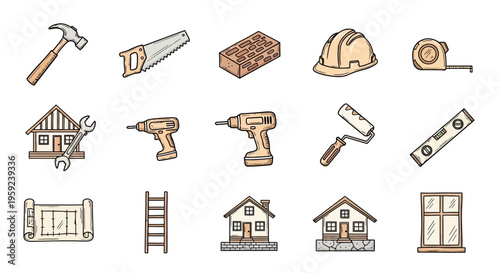 Construction Tools and Building Elements for Home Renovation and Repair Projects