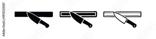 Kitchen knife on a cutting board icon set in various styles