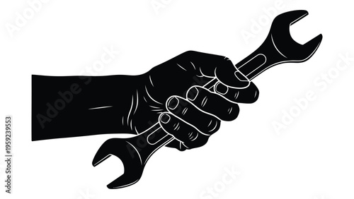A hand holding a wrench in a firm grip ready for action