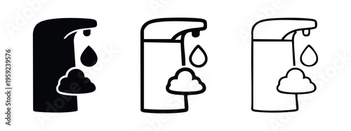 Foaming Soap Dispenser Icon Set. Liquid and Foam Hand Wash Vector. Hygiene Product Symbol.