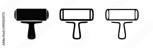 Paint roller tool for home renovation and DIY projects icon set.