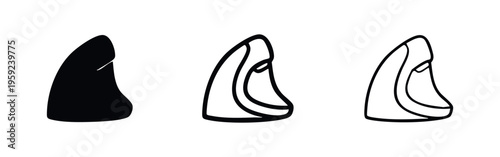 Shark fin ocean animal vector icon set representing marine life and danger.