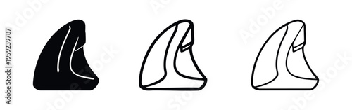 Stylized shark fin marine life icon collection for ocean, wildlife, and danger concepts.