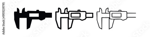 Caliper Icon Set - Precision Measuring Tool Symbols in Solid and Outline Styles for Engineering and Mechanics