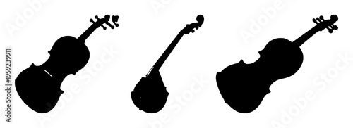 Violin silhouette set with simple line art design featuring line art, illustrations, graphic resources with vector and design elements