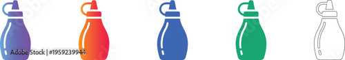 Condiment Squeeze Bottle Vector Icon Set