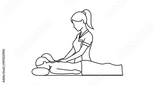 Masseur giving a relaxing back massage to a person lying on a massage table