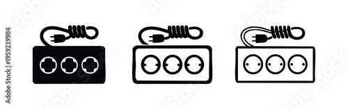 Three-Outlet Power Strip with Cord Icon Set