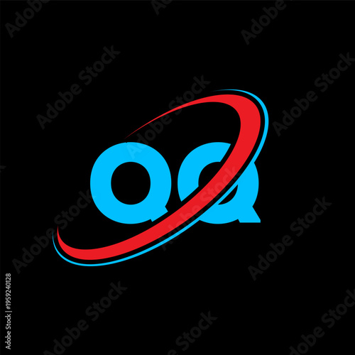 QQ Q Q letter logo design. Initial letter QQ linked circle uppercase monogram logo red and blue. QQ logo, Q Q design. qq, q q, Q&Q