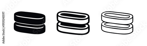 Stacked rounded rectangular shapes icon set, abstract pill or capsule symbols, geometric design elements.