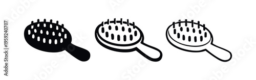 Hairbrush or massage brush icon set. Hair care and beauty tool graphic.