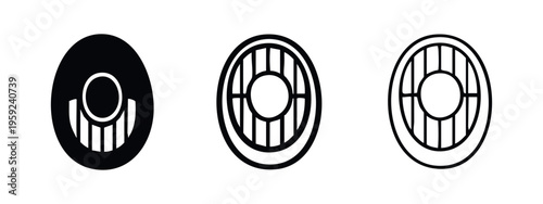 Manhole Cover Icon Set - Drain Grate and Sewer Access Symbols