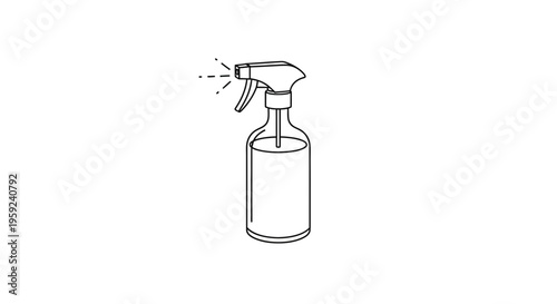 Line Art Illustration of a Spray Bottle Dispensing Liquid