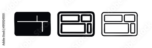 Lunchbox bento box icon set with compartments for meal preparation and storage.