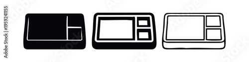Microwave oven kitchen appliance icon set for heating and cooking food.