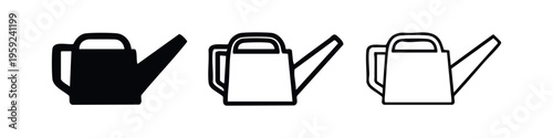 Simple black and white watering can icons set for gardening and plant care.
