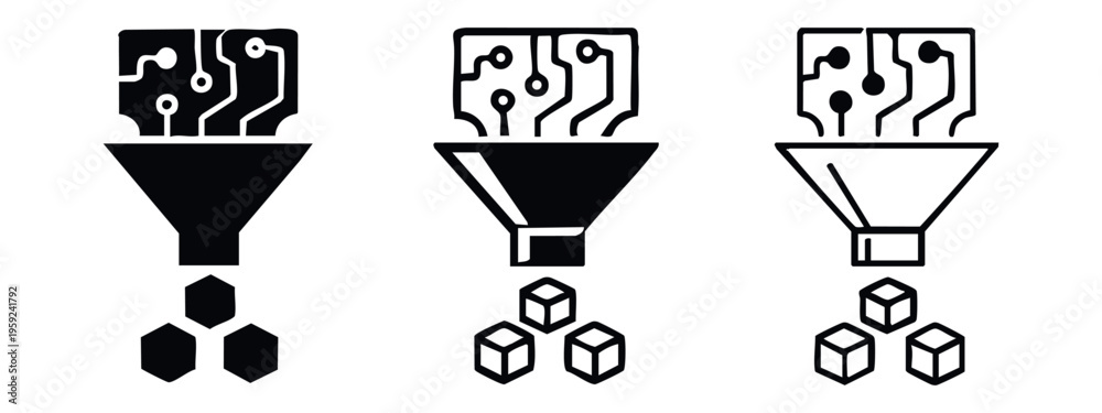 Fototapeta premium Data filtering and processing icon with circuit board and hexagonal output