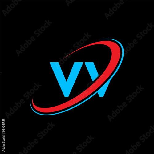 VV V V letter logo design. Initial letter VV linked circle uppercase monogram logo red and blue. VV logo, V V design. vv