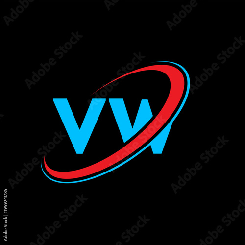VW V W letter logo design. Initial letter VW linked circle uppercase monogram logo red and blue. VW logo, V W design. vw, v w