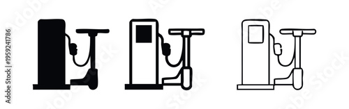 Bicycle air pump icons for tire inflation and cycling equipment