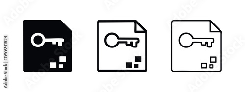 Secure Document Access and Digital Key Icon Set for Information Security