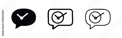 Time message icon, a speech bubble with a clock, symbolizing timely communication, deadlines, or scheduling.