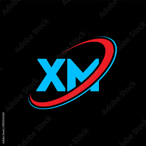 XM X M letter logo design. Initial letter XM linked circle uppercase monogram logo red and blue. XM logo, X M design. xm, x m