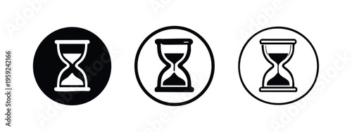 Hourglass with flowing sand icon set in circles, representing time, deadlines, and waiting.