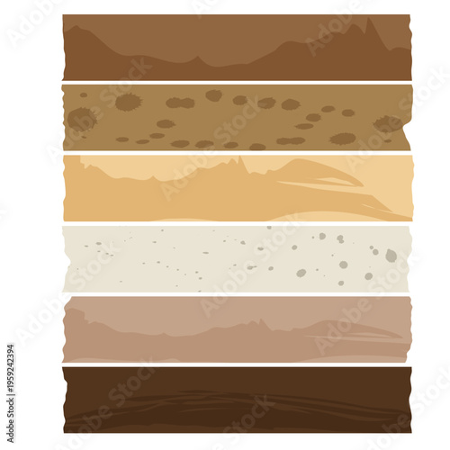 Set of Vintage Paper Textures and Torn Edges Backgrounds in Flat Vector Style