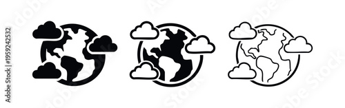 Global Cloud Computing and Weather Icon Set: Earth with Clouds