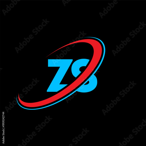 ZS Z S letter logo design. Initial letter ZS linked circle uppercase monogram logo red and blue. ZS logo, Z S design. zs, z s