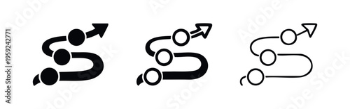 S-Curve Process Flow Icons, Wavy Path Direction Arrow Set, Step-by-Step Journey Symbols